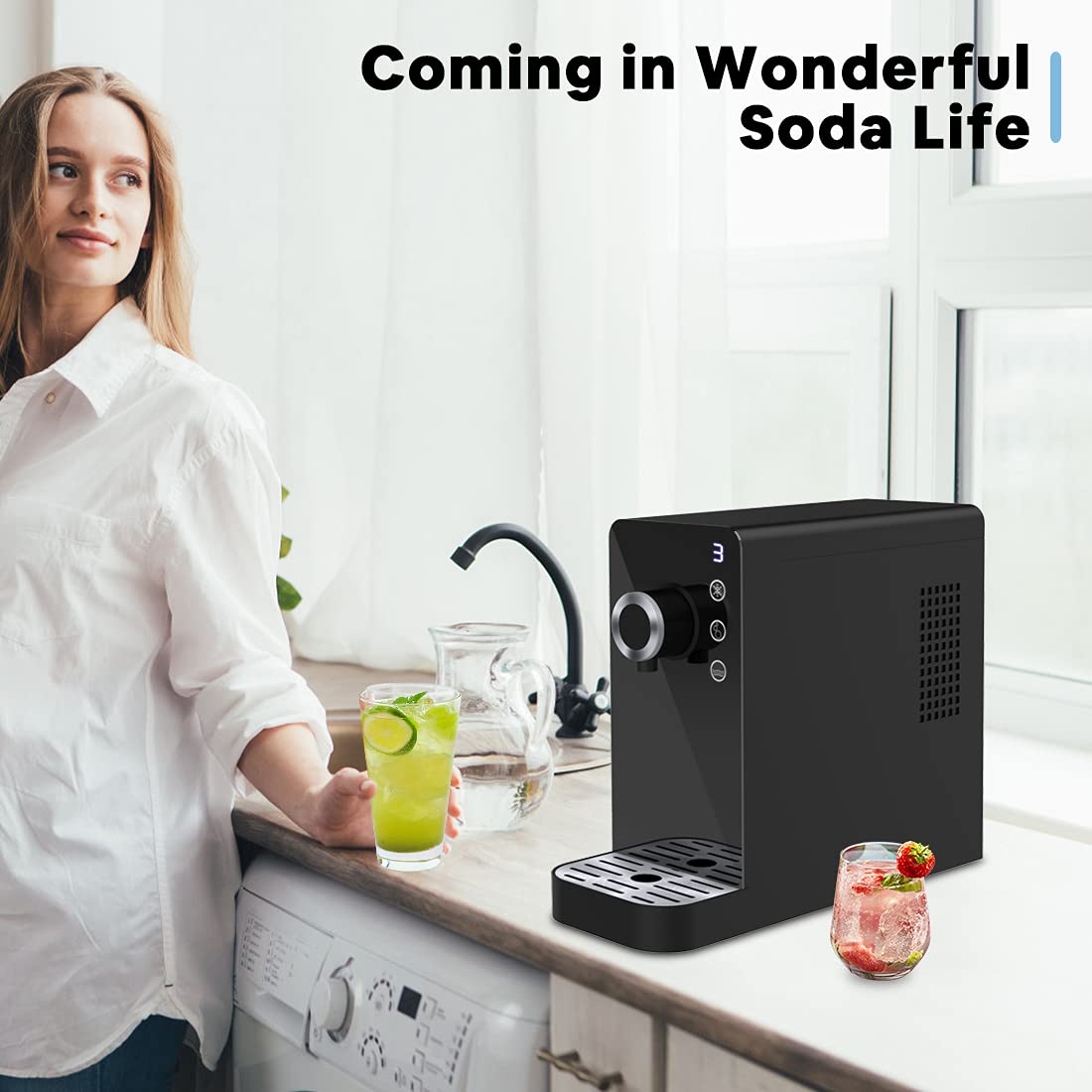 LifePlus Sparkling Water Maker Machine - Electric Soda Maker with 3 Modes for Home, Bar, Gym, Office & Restaurant Use | Commercial & Personal Carbonated Water Dispenser | Perfect for Parties, Healthy Drinks & Refreshments (Black)
