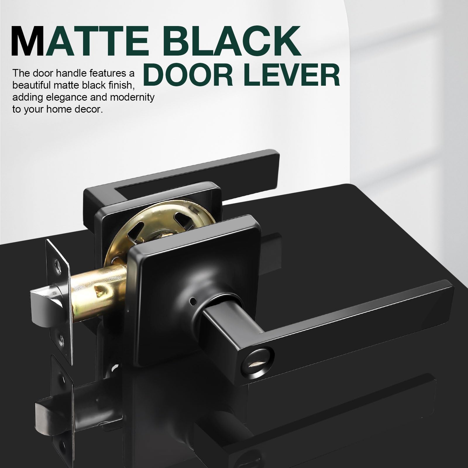 Gobekor 3-Pack Matte Black Privacy Door Handles - Square Lever Interior Door Handles with Lock - Modern Door Hardware for Bedroom, Bathroom & Office Privacy