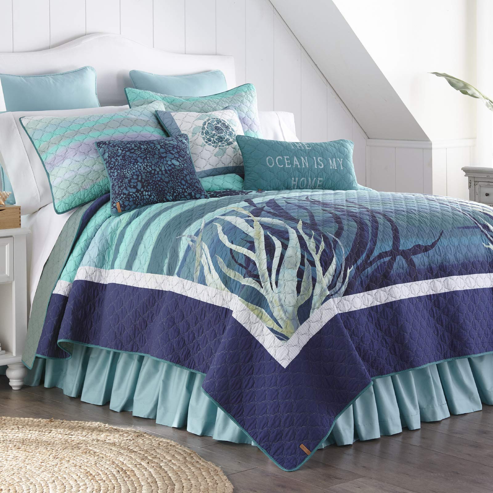 Donna Sharp Pillow Sham - Blue Coastal Summer Surf Decorative Pillow Cover - Standard Size for Bedroom, Living Room, or Beach House Decor