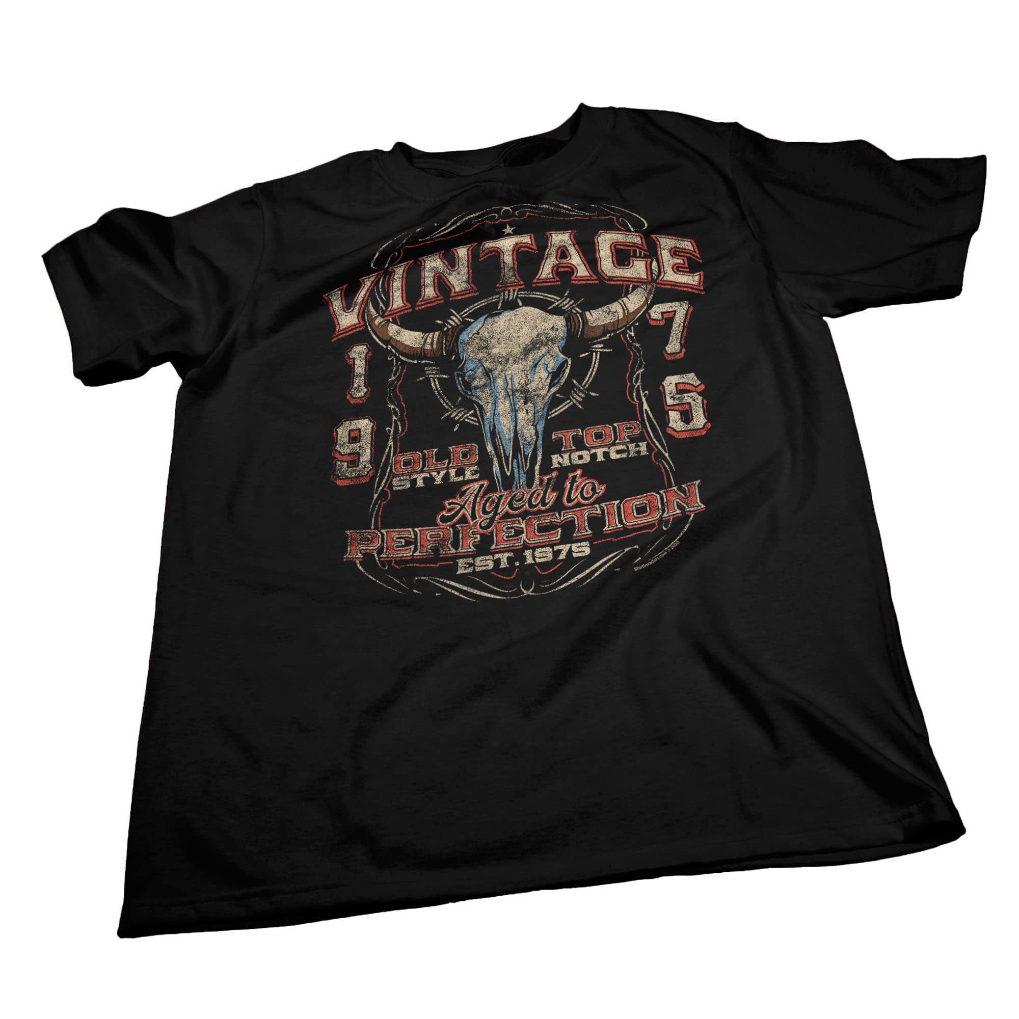 1975 Vintage Bull Skull 50th Birthday Gift for Men - Distressed Design Aged to Perfection - Cool 50th Birthday T-Shirt for Cowboy Theme Parties & Western Style Celebrations