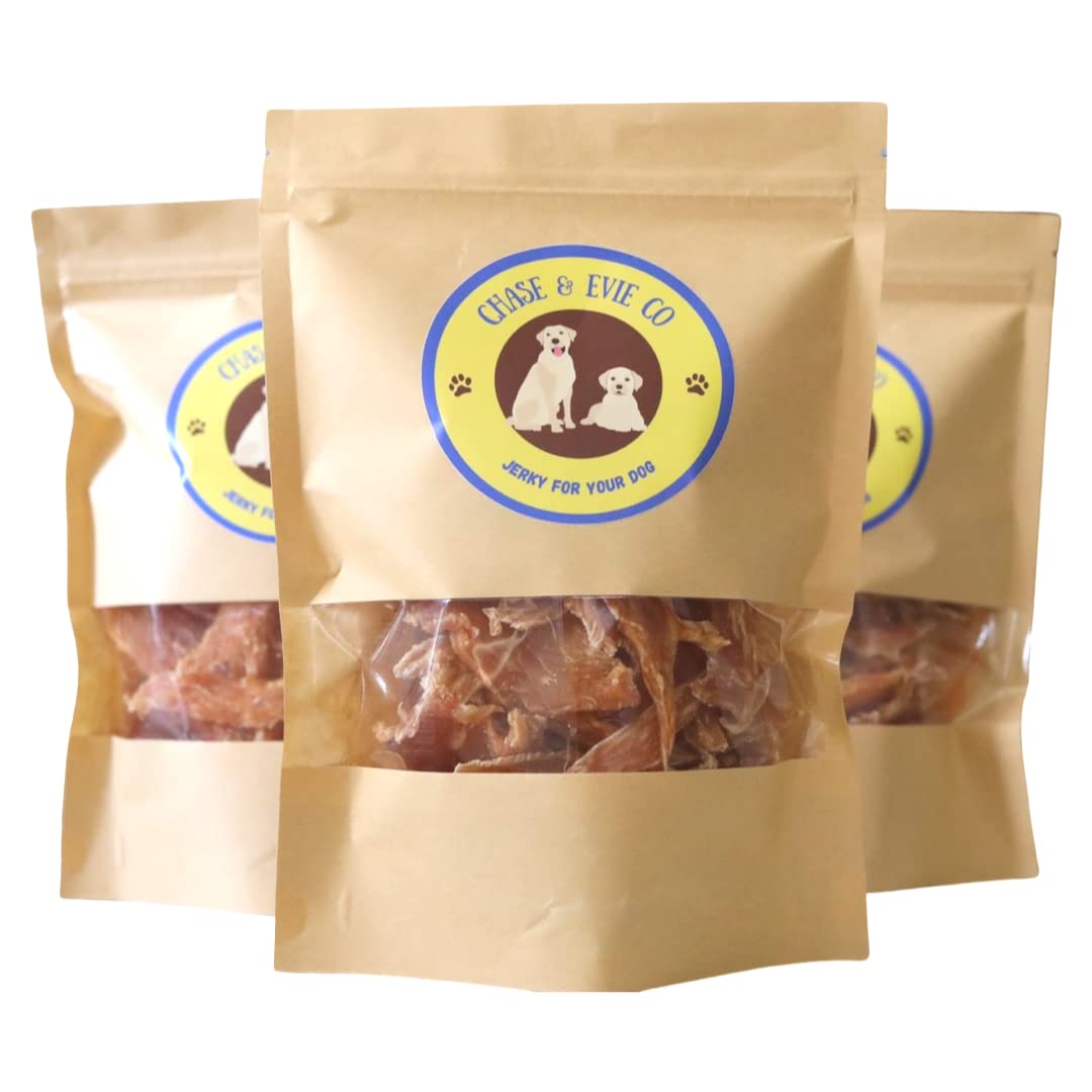 100% Natural Chicken Breast Jerky Dog Treats - USA Made, No Chemicals or Fillers - High Protein Training Snacks for Picky Eaters - Freshly Made 8oz by Chase&EvieCo - Perfect for Reward Training, Travel & Outdoor Adventures