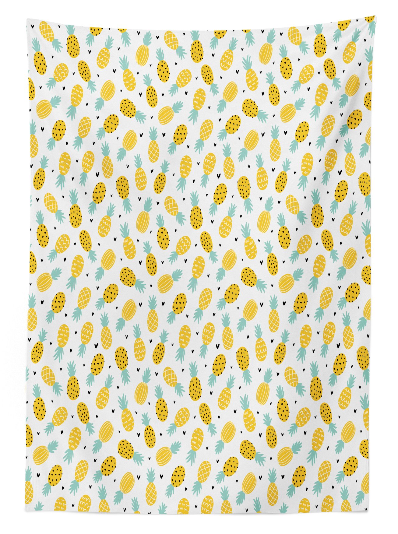 Ambesonne Exotic Outdoor Tablecloth - Hand Drawn Pineapples & Hearts Doodle Design, Summer Picnic Table Cover, Waterproof & Washable, 58