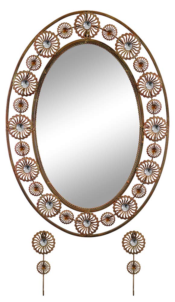 Elegant Oval Wall Mirror with Key Chain Hooks - Copper Finish & Swarovski Crystals (30x21 Inch) - Perfect for Entryway, Bedroom Decor & Gift Giving - Gifts Plaza