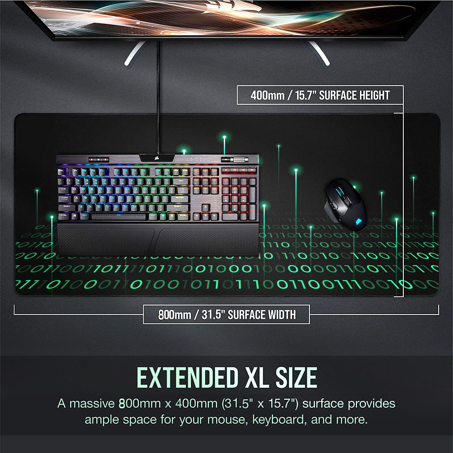 **Large Gaming Mouse Pad - 31.5 x 15.7 Inch Extended Non-Slip Desk Mat with Stitched Edges for PC, Laptop, Office & Gaming - Perfect for Coding, Work & Esports**