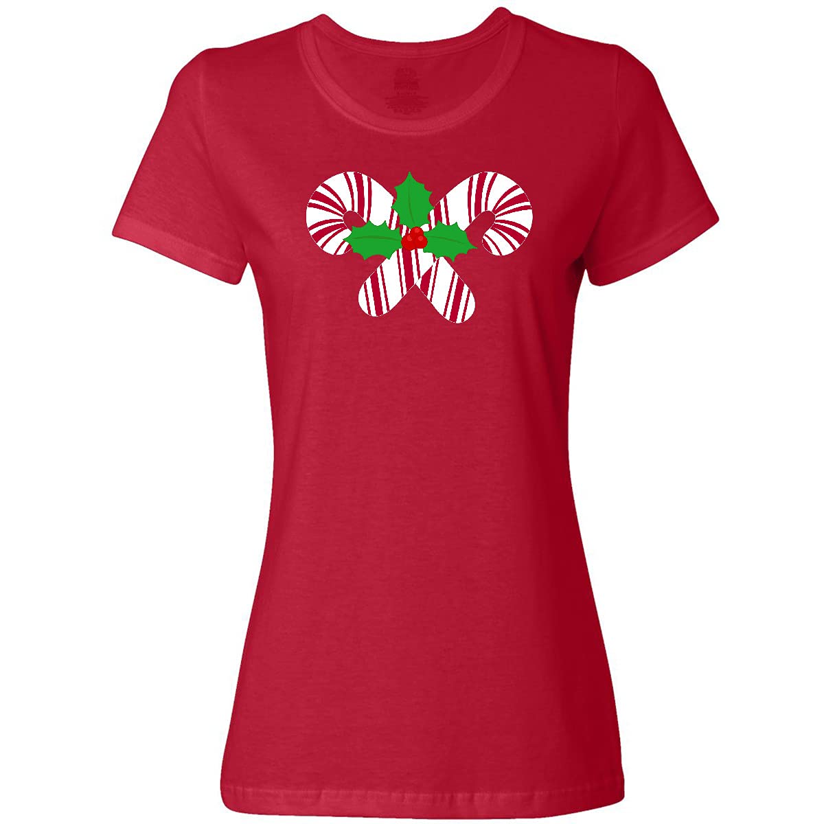 Inktastic Candy Canes and Holly Christmas Women's T-Shirt - Festive Holiday Tee for Women - Perfect for Christmas Parties, Family Gatherings & Gift Giving