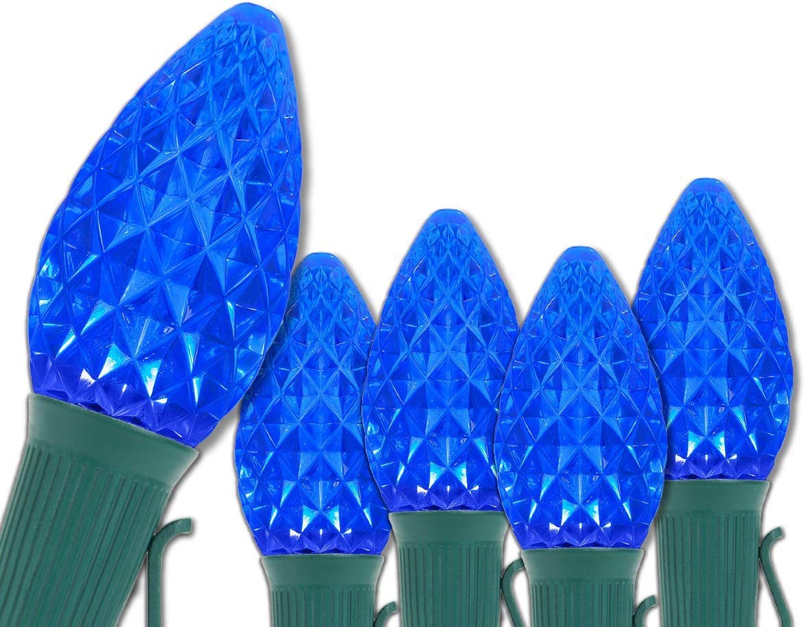 25-Pack Wintergreen C7 OptiCore LED Christmas Lights - Commercial Grade Blue Holiday String Lights with Green Wire for Outdoor & Indoor Decor