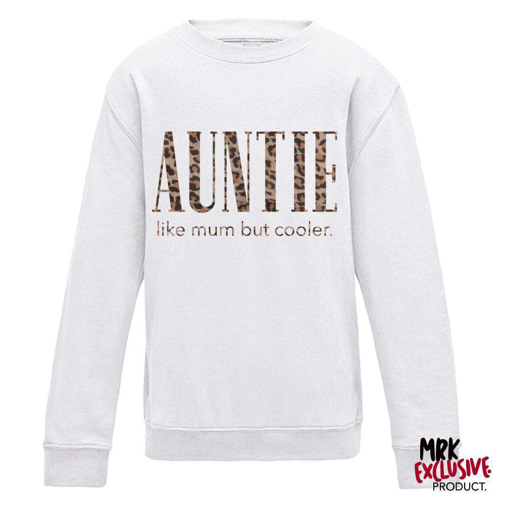 Stylish Auntie (Cooler than Mom) Women's White & Leopard Print Sweater | MRK X Collection | Perfect for Casual Outings & Family Gatherings