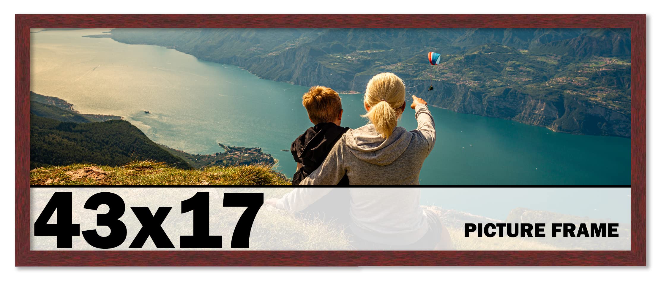CountryArtHouse 43x17 Inch Solid Mahogany Wood Picture Frame with UV Acrylic Plexiglass, Acid-Free Foam Backing & Hanging Hardware - Perfect for Wall Art, Family Photos, and Home Decor