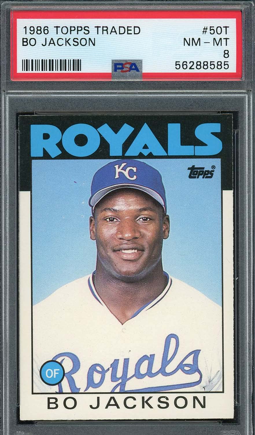 1986 Bo Jackson Topps Traded Rookie Card #50T PSA 8 - Rare Baseball Collectible for Sports Memorabilia & Investment