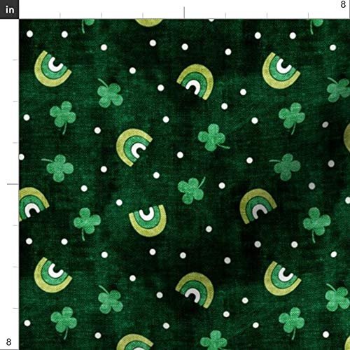 Lucky Dark Green Cute Clover Irish Rainbow Printed Minky Fabric by The Yard - Soft Plush Material for Sewing Baby Blankets, Quilt Backing & DIY Crafts - Perfect for St. Patrick's Day Decorations & Nursery Projects
