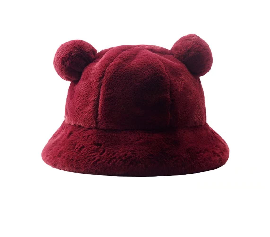 Mordarli Women's Winter Faux Fur Bucket Hat - Cow Elk Print Warm Windproof Fisherman Beanie for Cold Weather, Outdoor Activities & Fashion Accessories