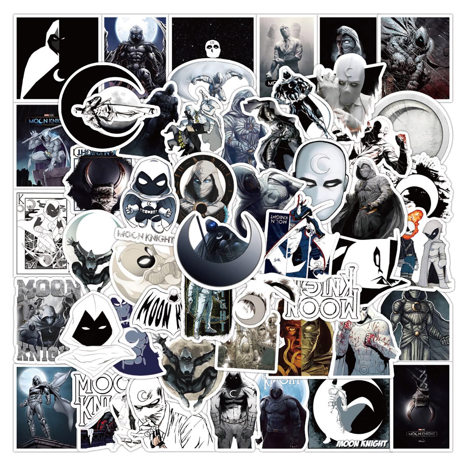 50pcs Moon Knight Stickers - Aesthetic Vinyl Decals for Laptop, Water Bottle, Phone, Luggage - Waterproof Cartoon Hero Stickers for Teens & Adults - Perfect for School, Office & Travel Accessories