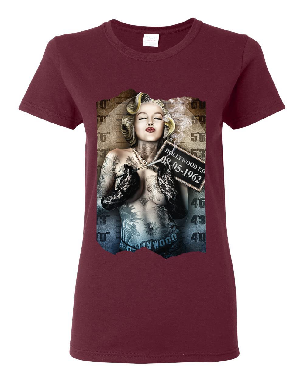 Vintage Marilyn Monroe Smoking Hollywood Pop Culture Women's Graphic T-Shirt - Retro Maroon Tee for Casual Wear, Parties & Collector's Fashion (Small)