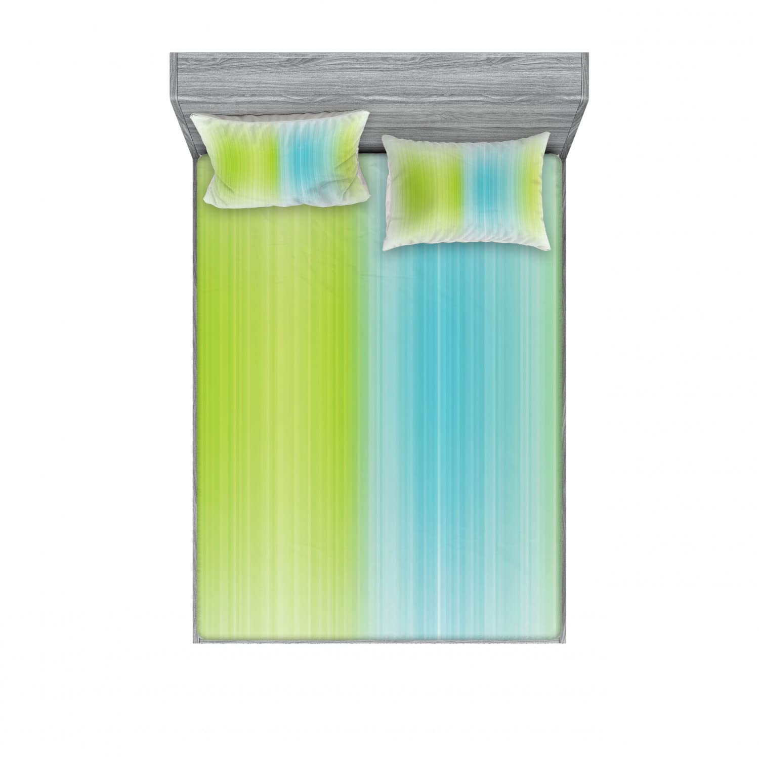 Ambesonne Green 2-Pack Fitted Sheet & Pillow Sham Set, Digital Stripes Vertical Design, 4-Piece Bedding Set - Includes 2 California King Fitted Sheets & 4 Pillow Covers in Green & Blue | Perfect for Master Bedroom, Guest Room & Vacation Home Decor
