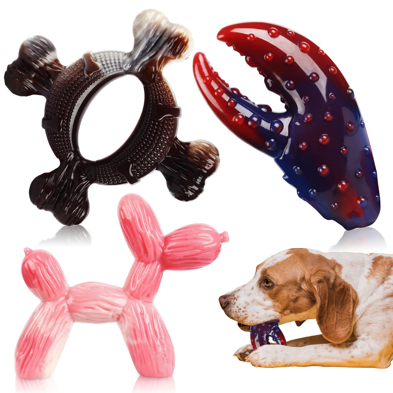 Indestructible Dog Chew Toys for Aggressive Chewers - 3-Pack Durable Nylon Dog Bones with 3 Flavors for Large & Medium Breeds | Perfect for Training, Teething & Playtime | Great Gift for Dogs