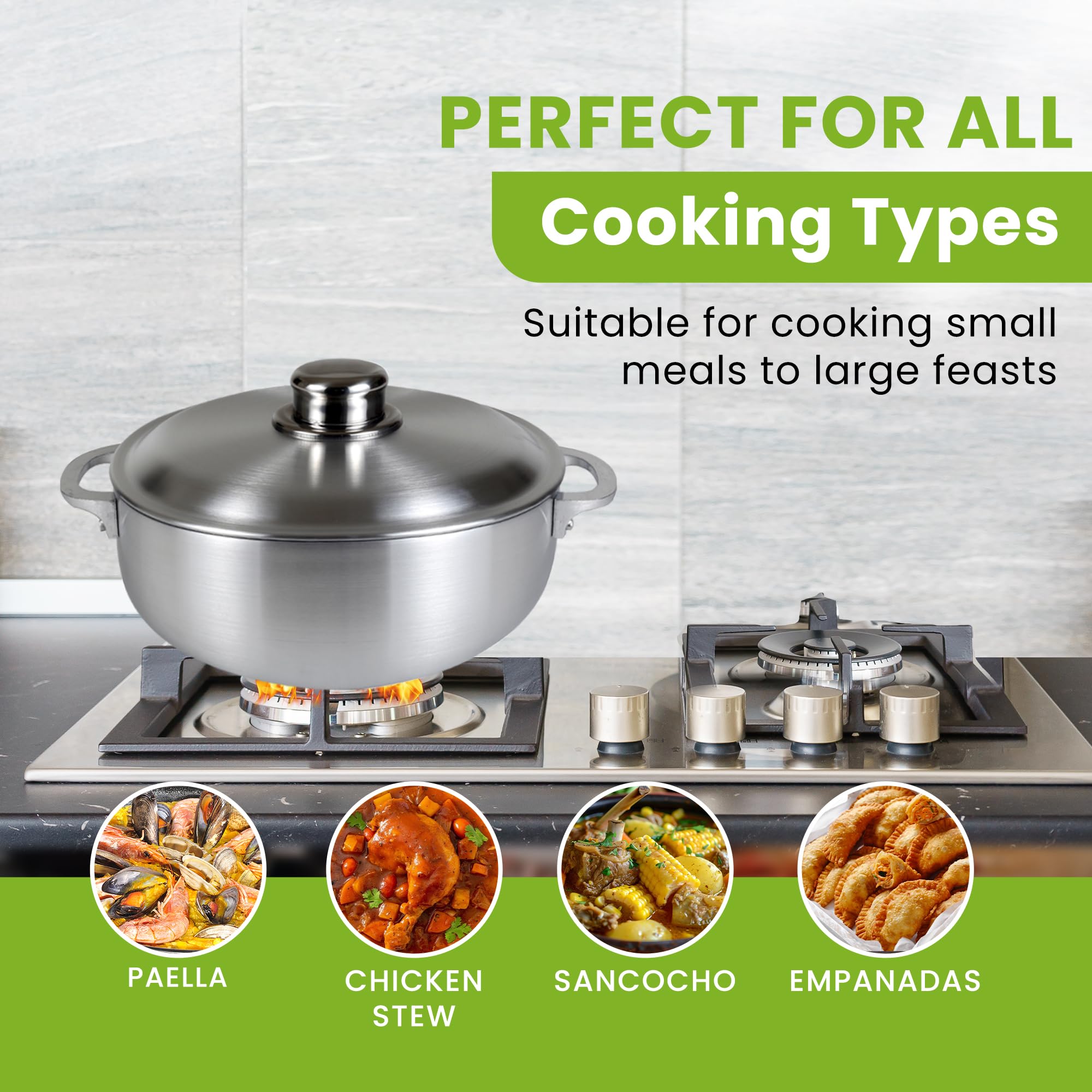 Kitchen Sense 3.7 Quart Aluminum Dutch Oven with Lid - Nonstick Caldero Pot for Stewing, Braising, Boiling Rice & Large Meals | Perfect for Spanish & Puerto Rican Cuisine | Ideal for Family Dinners, Camping & Traditional Cooking