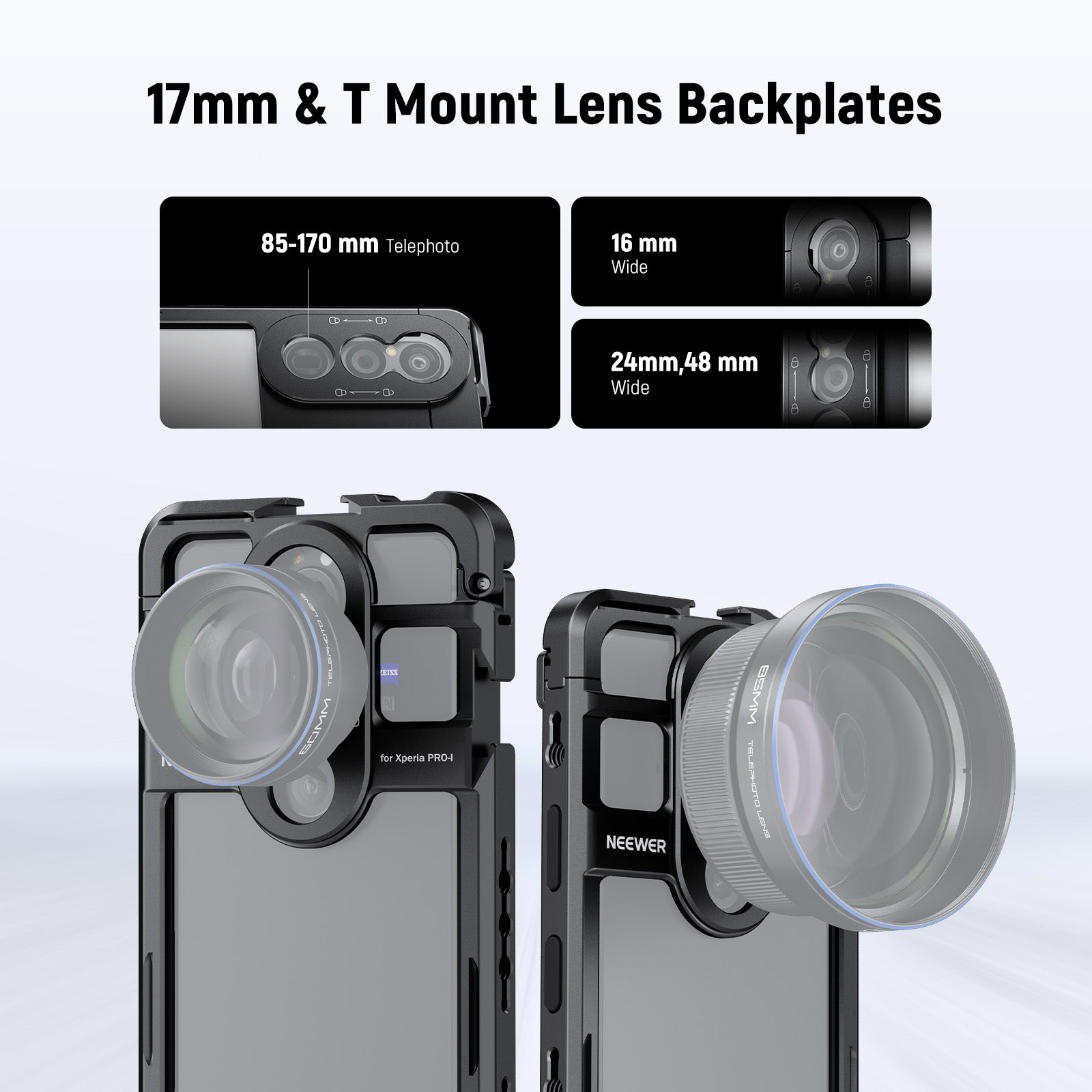 NEEWER PA086/PA087 Smartphone Cage Mount for Sony Xperia PRO I & Xperia 1 V - Durable Aluminum Alloy Phone Rig with Cold Shoe Mount & 1/4