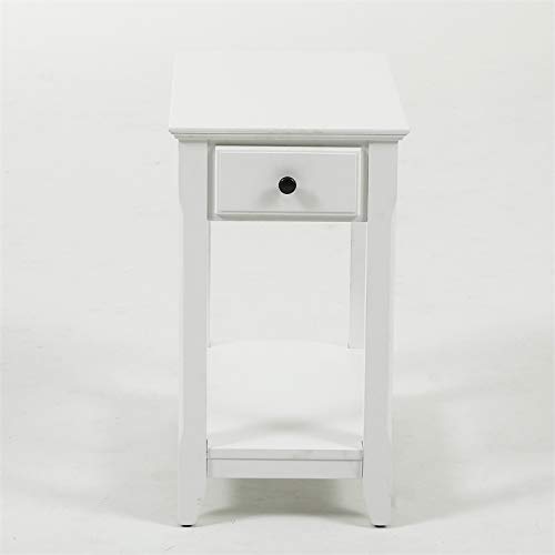 Pemberly Row White Slim Single Drawer End Table - Modern Nightstand for Bedroom, Living Room & Small Spaces - Perfect for Lamps, Books & Bedside Storage
