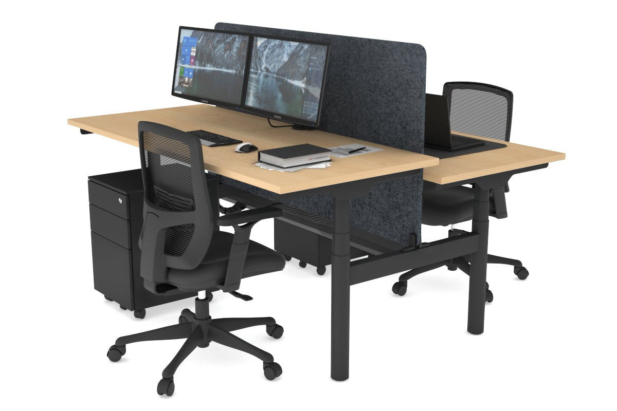 Flexi Premium Height Adjustable 2-Person H Bench Workstation - Black Frame [1800L x 700W] - Ergonomic Office & Home Workspace Solution for Shared Desks