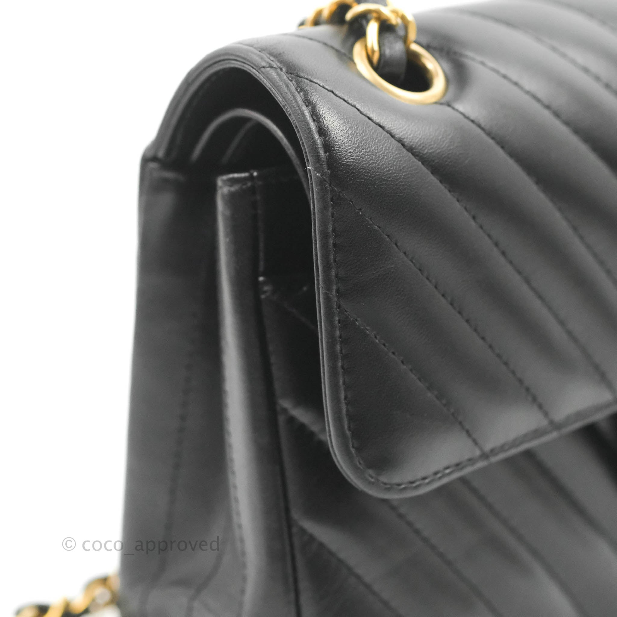 Chanel Classic Chevron Small Medium Double Flap Bag Black Lambskin Leather with Gold Hardware - Luxury Crossbody Purse for Women, Perfect for Date Night & Special Occasions