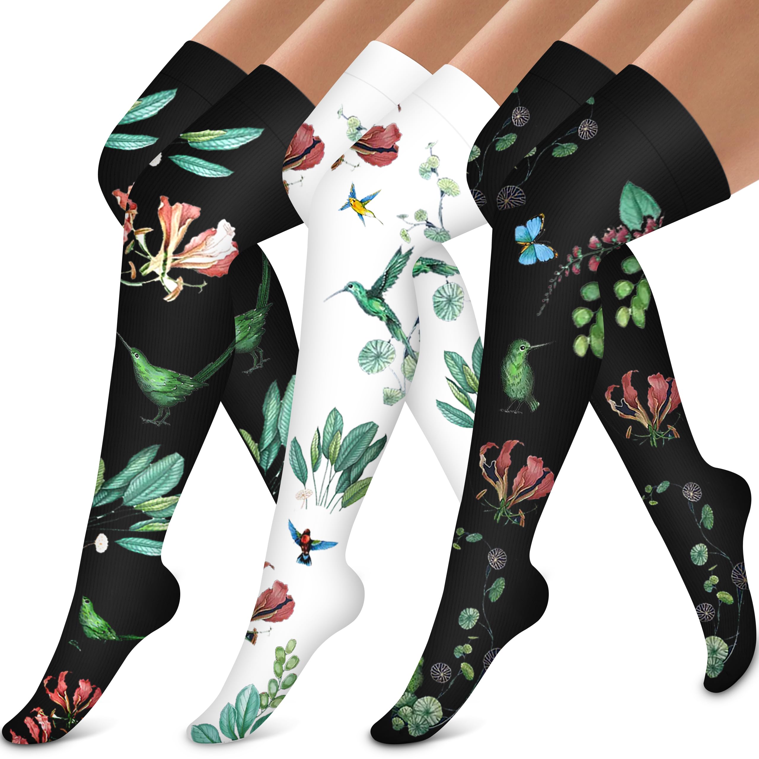 Bluemaple Thigh High Compression Socks for Women & Men - 3 Pairs Medical Grade Circulation Support - Best for Running, Travel, Nursing & Varicose Vein Relief - Over The Knee Socks for Athletes & Frequent Flyers