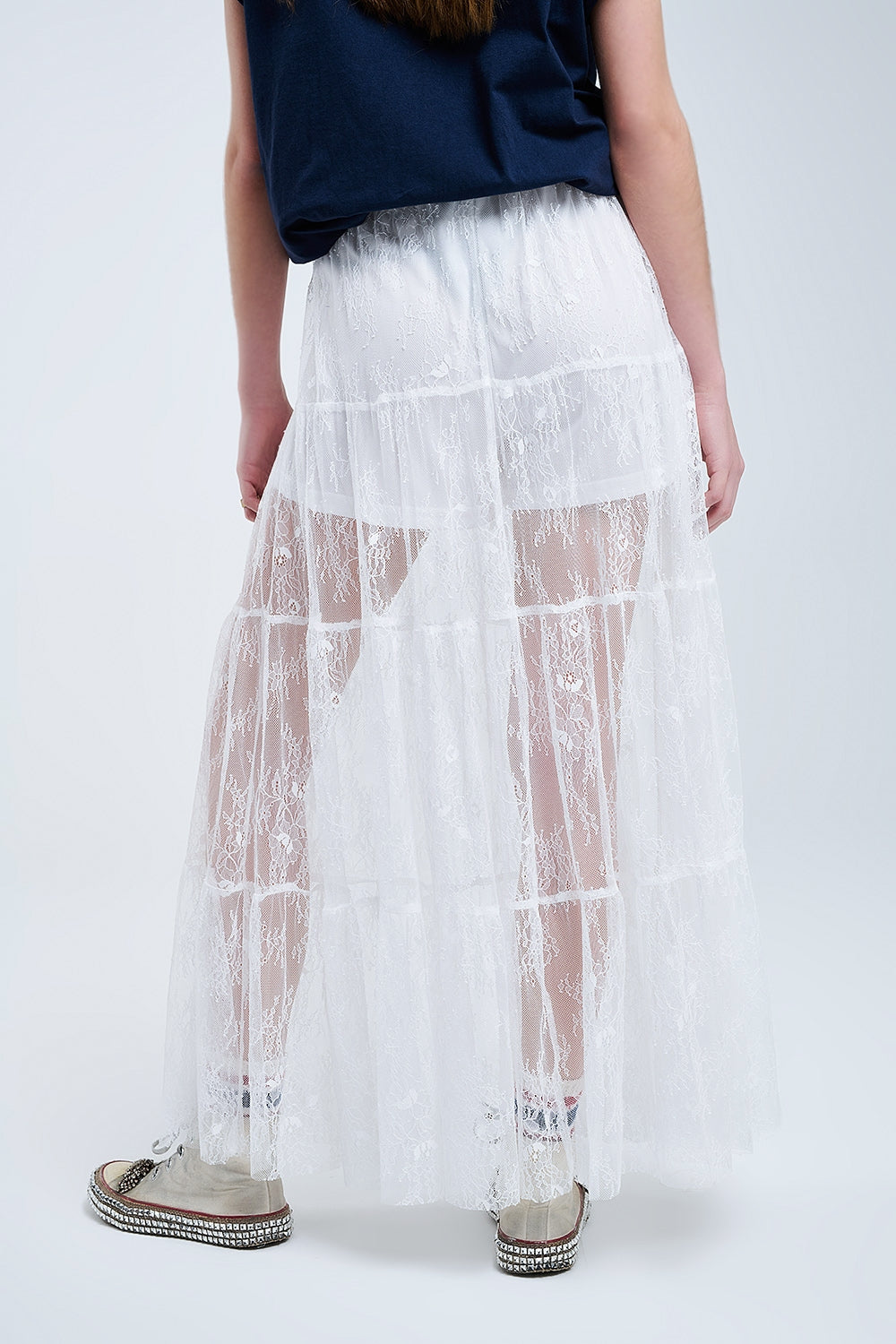 Elegant White Floral Lace Maxi Skirt - Perfect for Weddings, Parties & Summer Outfits