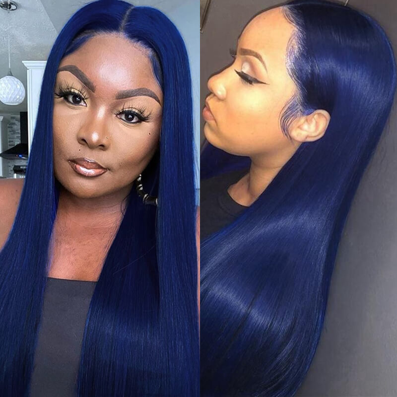 Flawless Blue Eullair Navy Blue Body Wave Straight Curly Human Hair Lace Front Wig | TikTok Saebunny Recommended | Perfect for Cosplay, Parties & Daily Wear