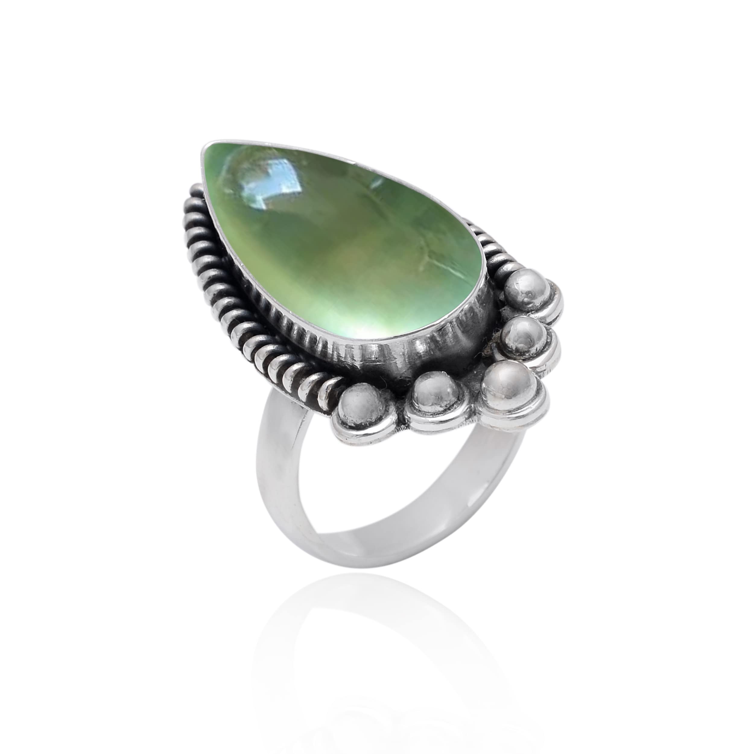 Veracity Jewelry 925 Sterling Silver Prehnite Rings for Women – Handmade Green Gemstone Designer Ring – VSR-472 | Perfect for Weddings, Parties & Everyday Elegance