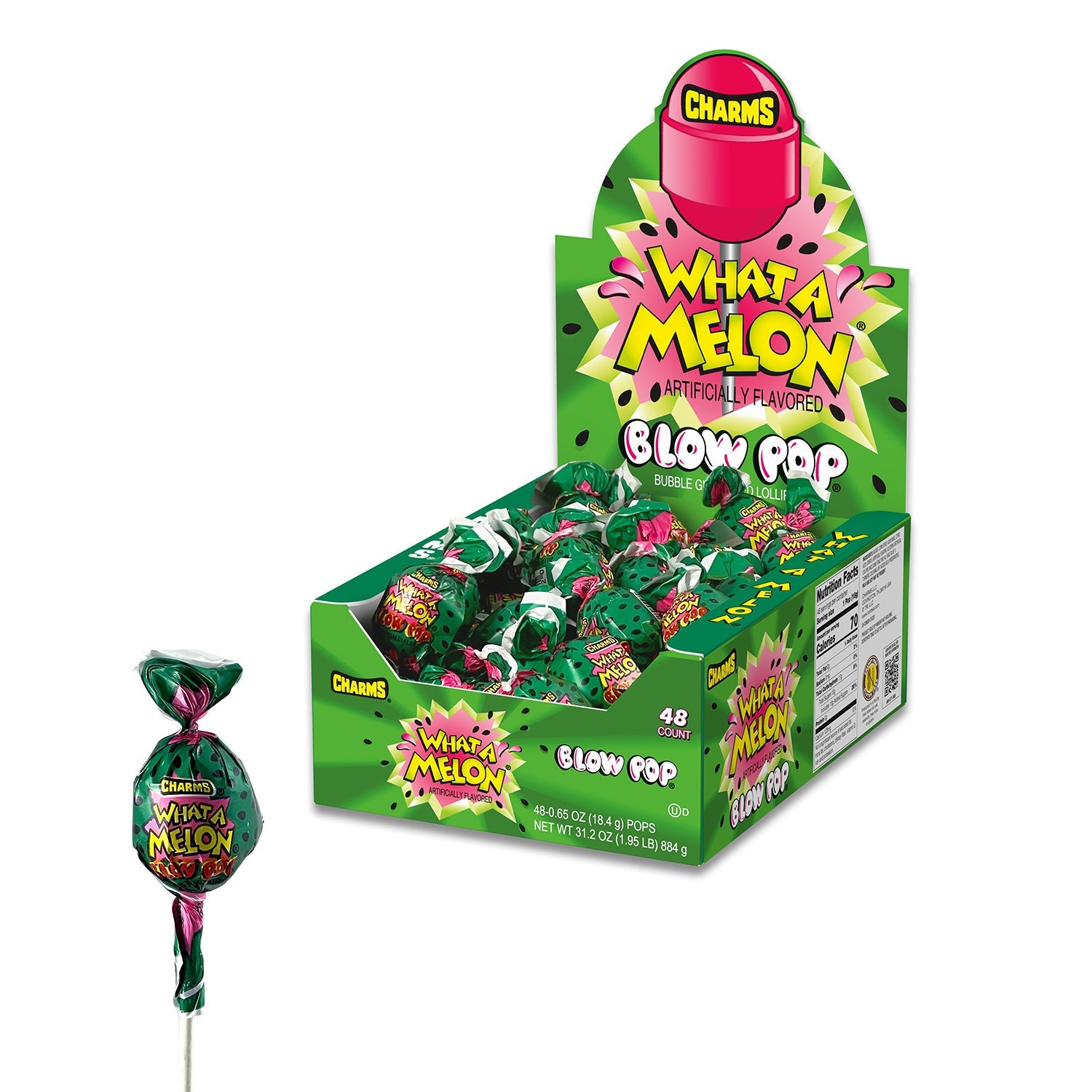 What A Melon Charms Blow Pop Lollipops - 48 Count Box | Bulk Candy for Parties, Halloween Treats & Office Snacks