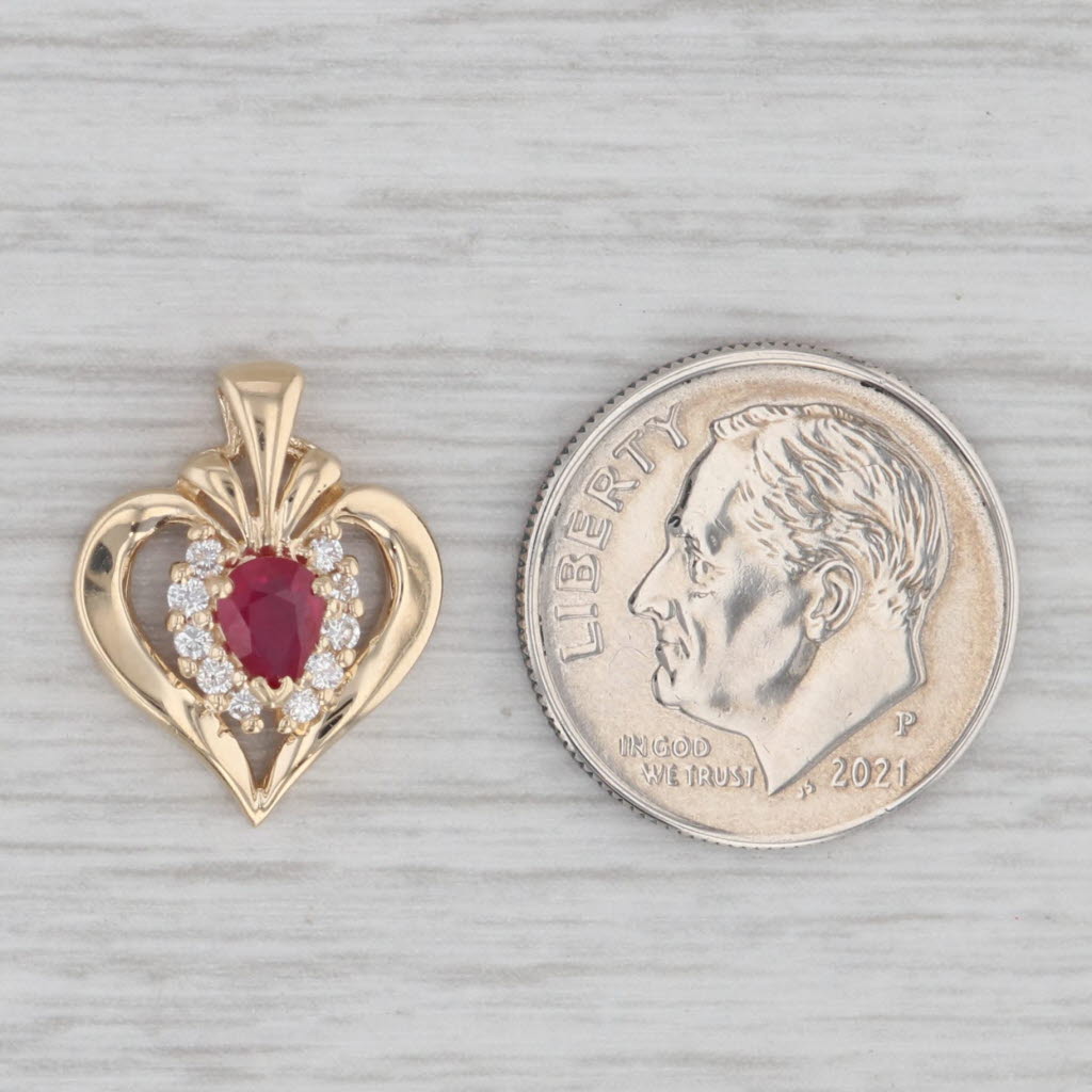 0.40ctw Genuine Ruby & Diamond Heart Pendant Necklace in 14k Yellow Gold - Perfect for Valentine's Day Gifts, Anniversary Presents & Romantic Occasions