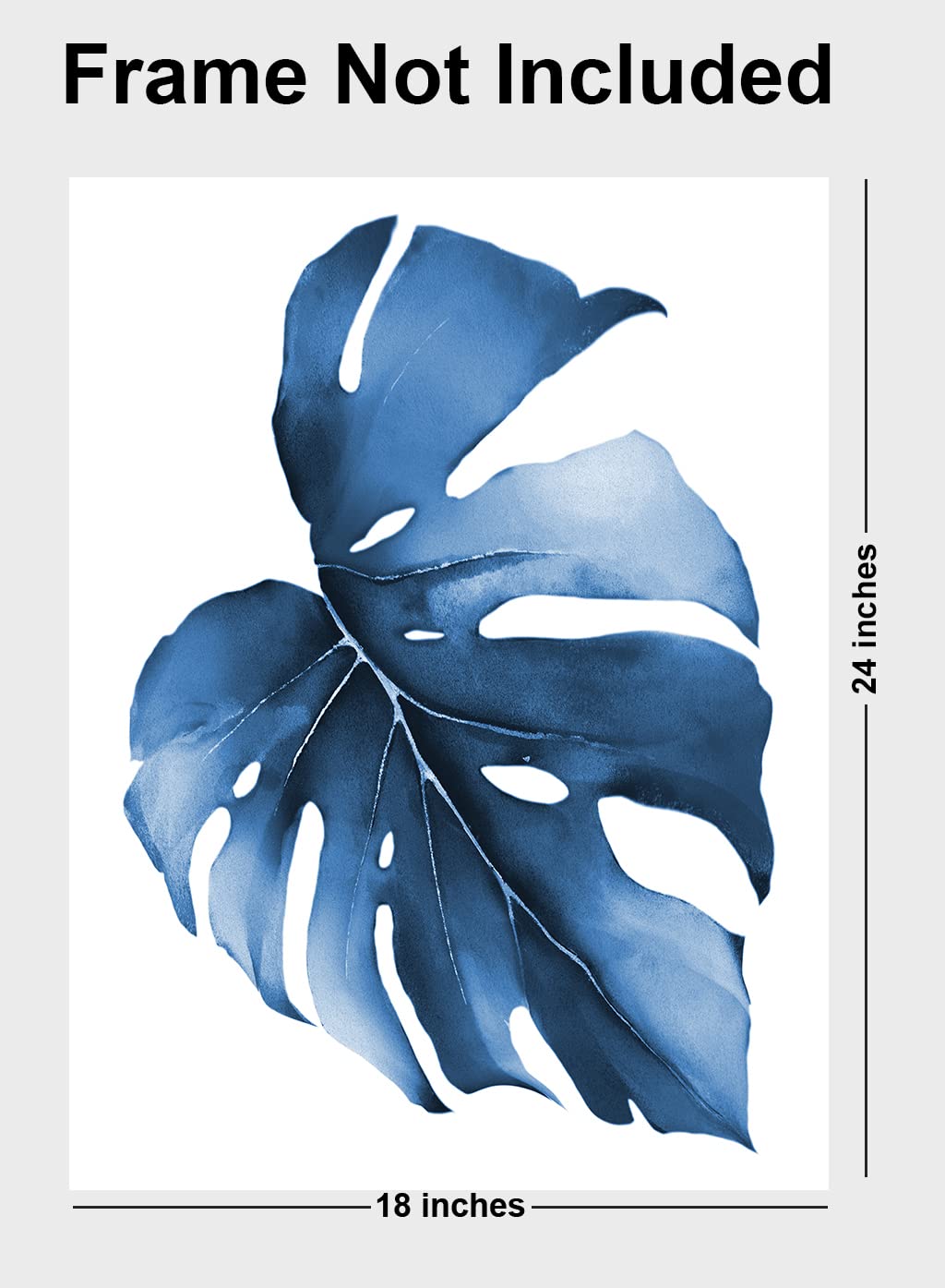 18x24 Blue Leaf Wall Art - Modern Botanical Print for Home Decor | Kitchen, Bedroom, Living Room