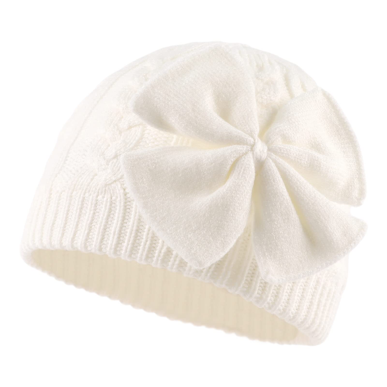 Zsedrut Baby Girls Knit Hats - Soft Winter Beanie with Bow for Toddlers & Infants (0-24 Months) - Warm Cute Headwear for Newborn Photoshoots, Outdoor Play & Winter Holidays