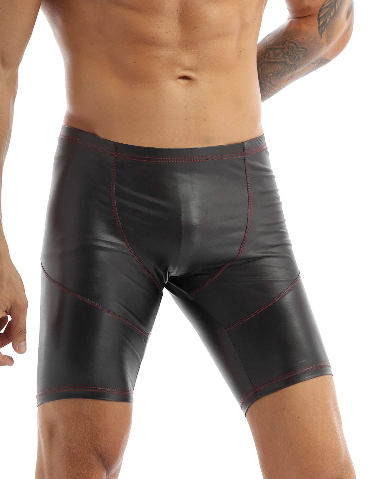CHICTRY Men's Sexy Faux Leather Shorts - Gym Workout Boxer Briefs & Athletic Tights for Running, Cycling & Fitness Training