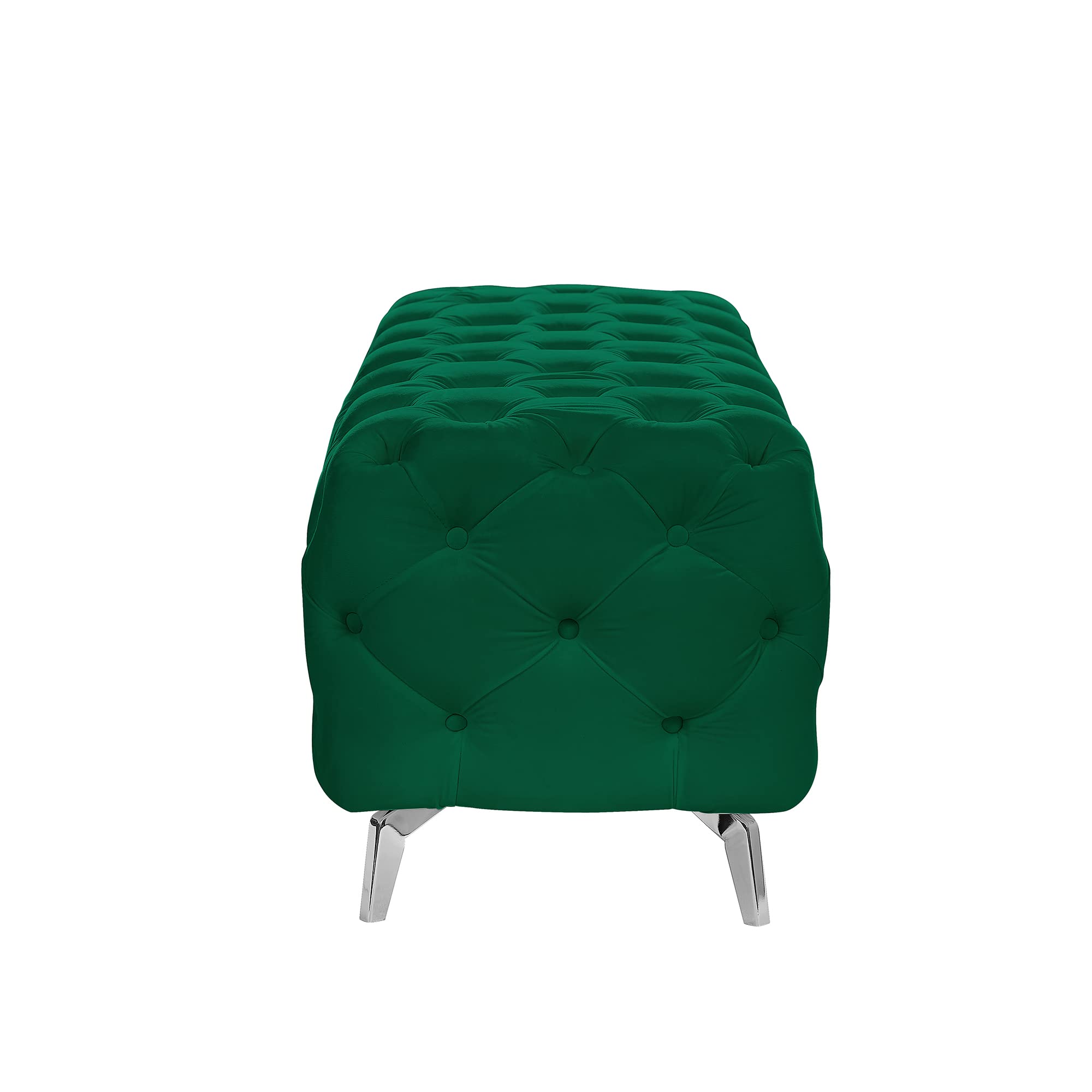 Luxury Velvet Tufted Rectangular Ottoman Bench - Upholstered Footrest Stool with Solid Wood Frame & Metal Legs for Living Room, Bedroom, Entryway - Green Velvet Accent Furniture for Home Decor & Relaxation