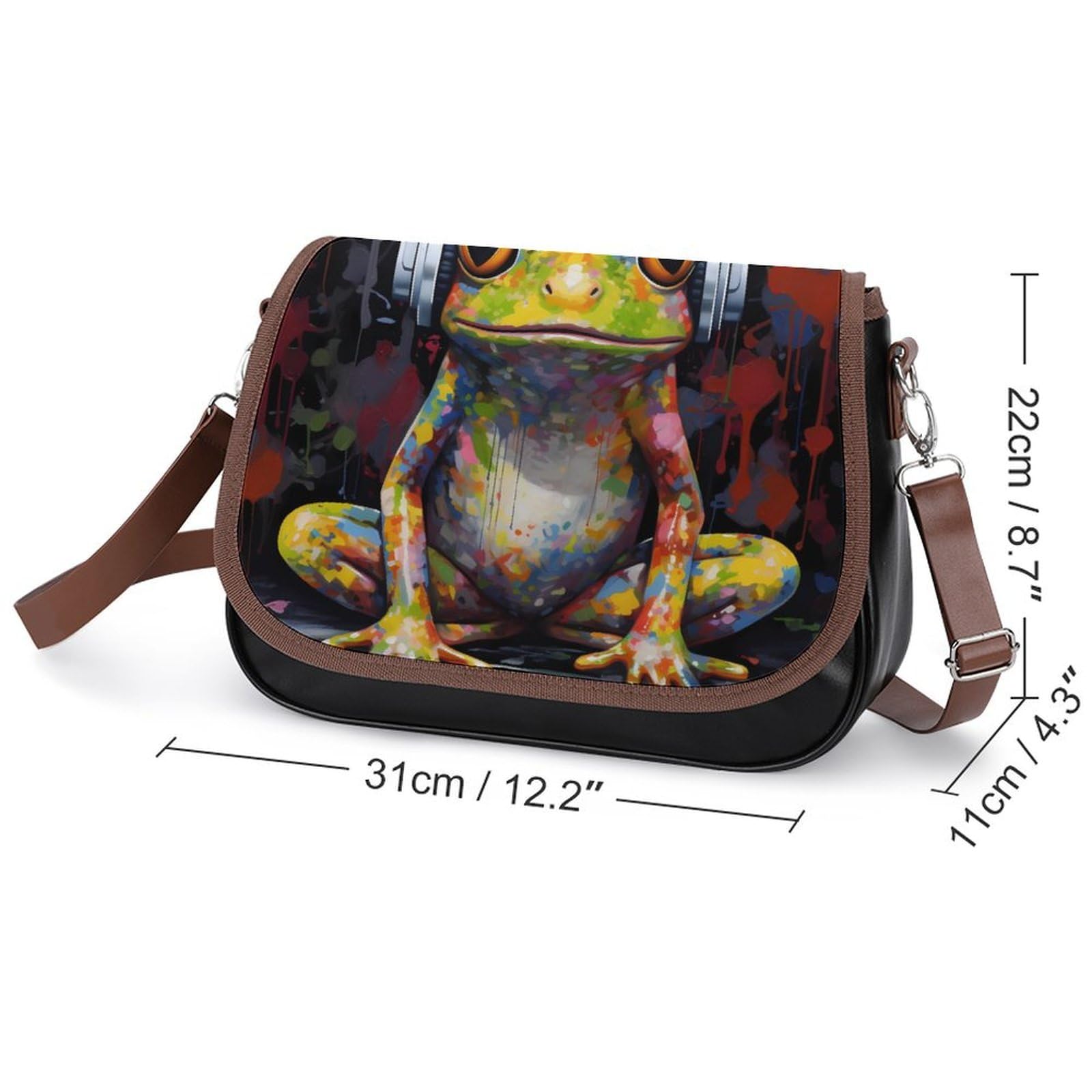 Stylish Frog in Headphones Women's Crossbody Bag - Adjustable Strap Shoulder Purse for Daily Use, Travel & Shopping