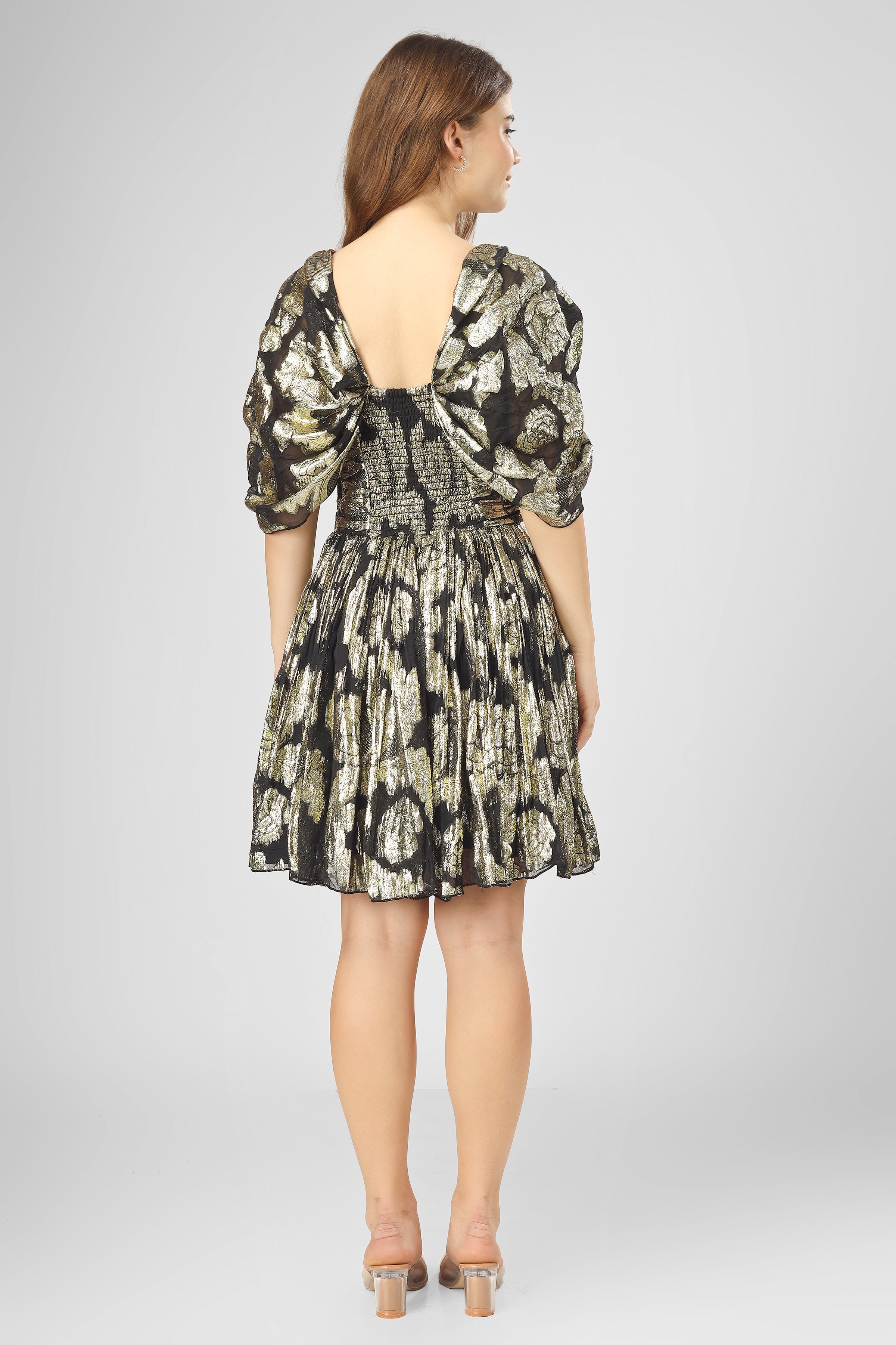 Sydney Metallic Printed Mini Dress in Black - Stylish Party & Evening Wear for Women