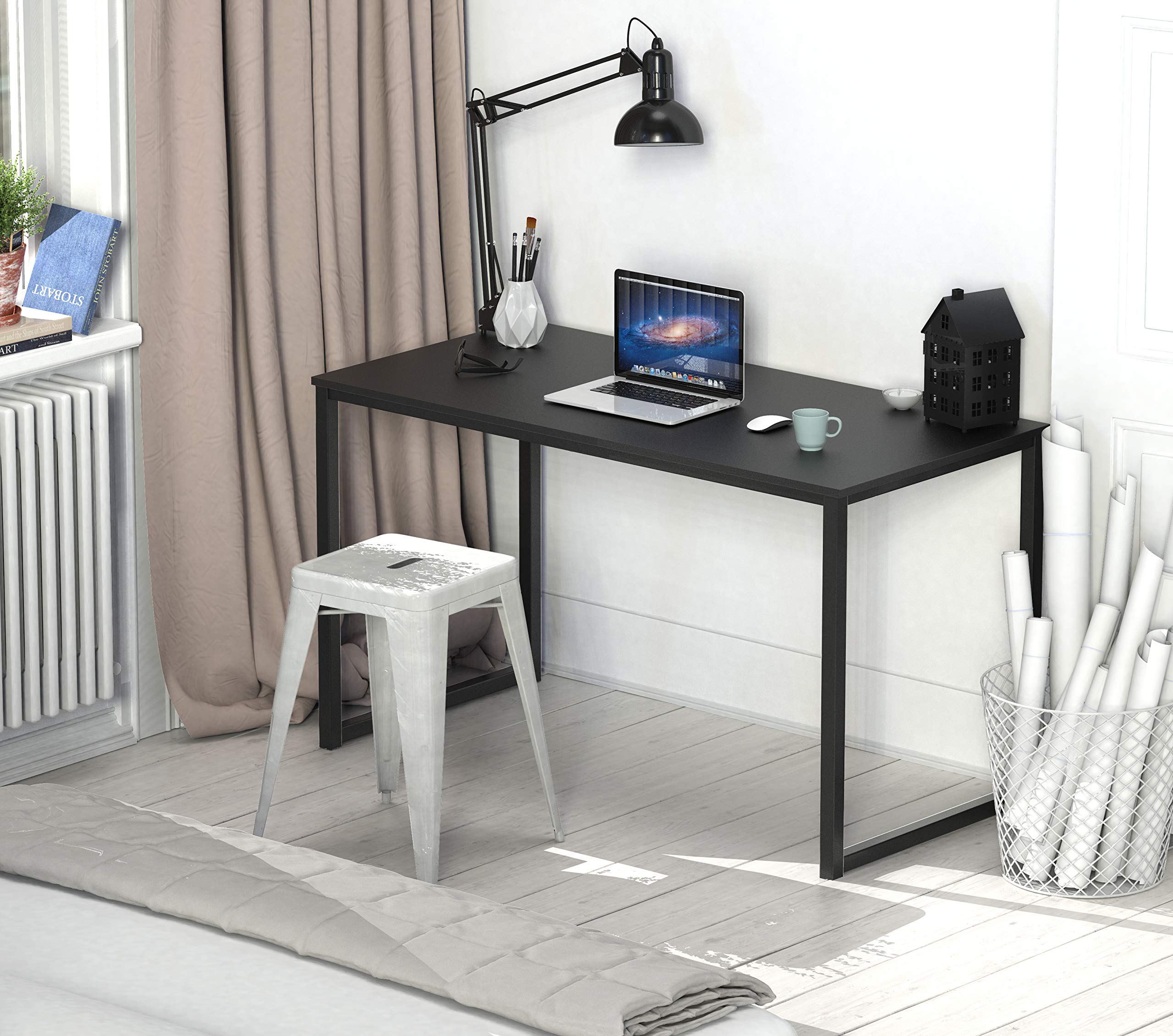 SHW Mission 48-Inch Home Office Computer Desk - Black | Modern Writing Desk for Small Spaces, Study Room & Work from Home Setup