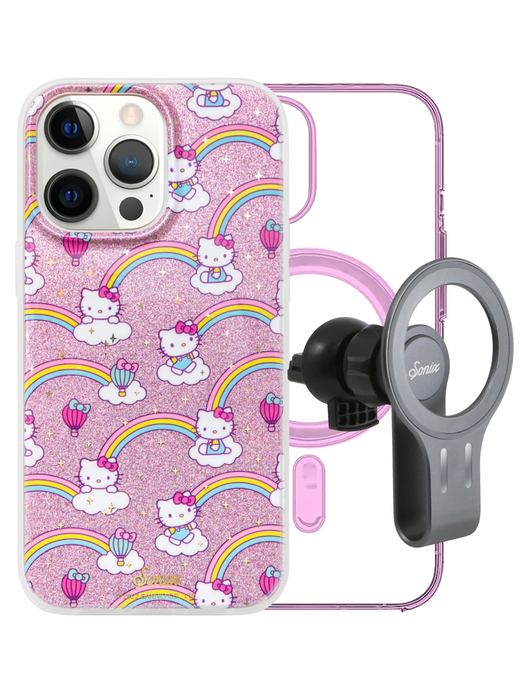 Sonix Rainbow Hello Kitty MagSafe iPhone Case with MagLink Car Mount - Compatible with iPhone 13 Pro Max - Cute Protective Cover for Girls & Women - Perfect for School, Work & Travel Accessories