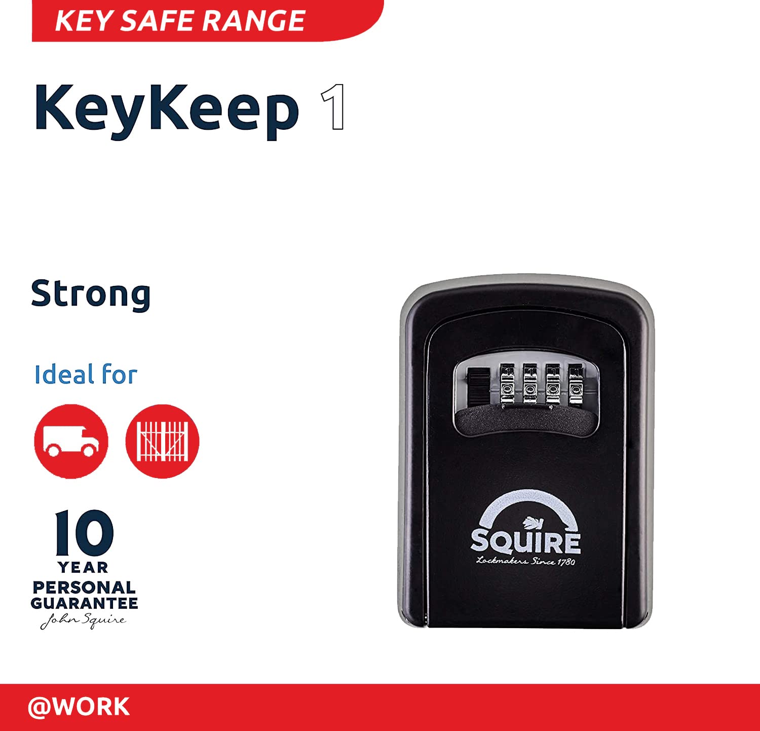 Squire Key Safe Box with 4-Wheel Combination Lock - Wall Mounted Weatherproof Diecast Alloy Key Storage for Home & Outdoor Use - Secure Key Lock Box for Garden, Vacation Rental, Airbnb & Office Keys