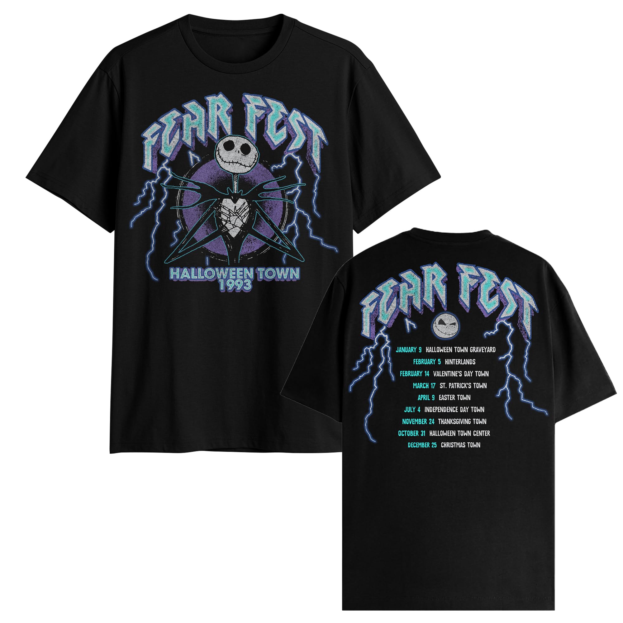 Nightmare Before Christmas Jack Skellington Fear Fest World Tour Graphic T-Shirt - Halloween, Christmas, and Movie Fan Apparel for Men & Women