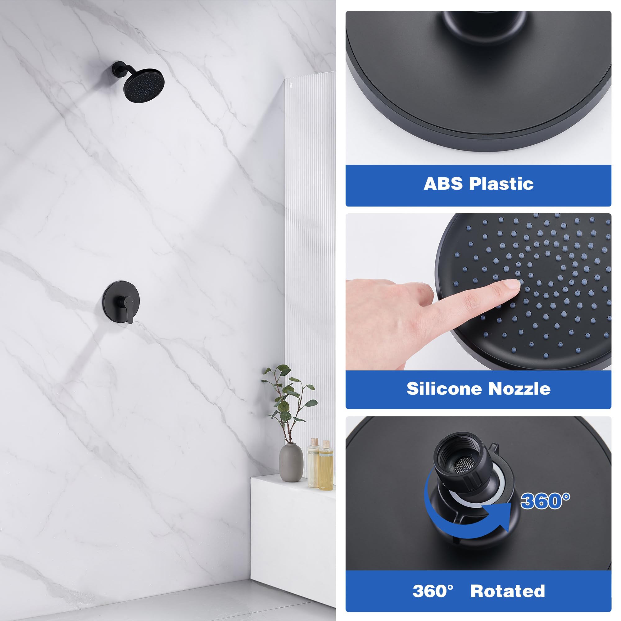 Premium Matte Black Shower Faucet Set with 6-Inch Rainfall Shower Head - Single Handle High Pressure Shower System with Valve - Perfect for Modern Bathroom Renovations & Spa-Like Shower Experience