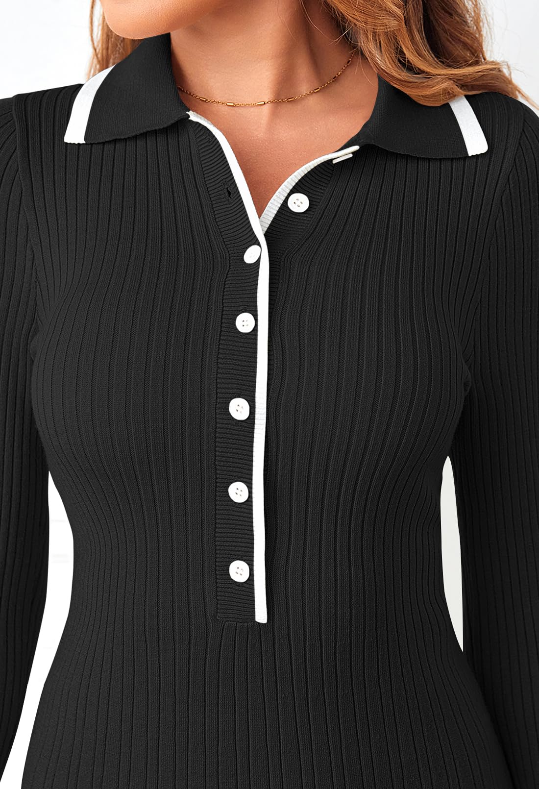 MEROKEETY Women's Long Sleeve V Neck Sweater Dress - 2025 Spring Button Knit Pleated Mini Dress for Work, Office & Casual Wear | Soft Stretchy Comfort Fit for Daily Outfits & Special Occasions