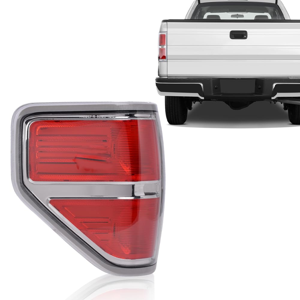 PIT66 LED Tail Lights for 2009-2014 Ford F150 (Excluding Flareside Models) - Chrome Trim Rear Brake Lamps Compatible with 2 Door Regular Cab/4 Door Extra Cab/4 Door Crew Cab - Perfect for Night Driving & Enhanced Vehicle Style