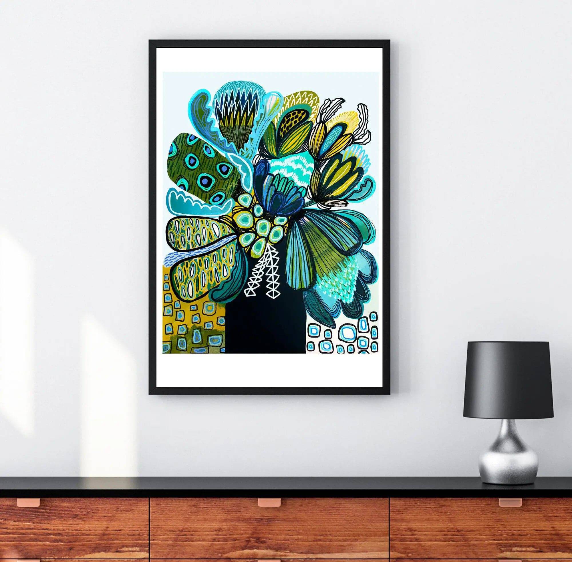 Australia Blue Proteas Art Print - High-Quality Floral Wall Decor for Home & Office | Perfect for Living Room, Bedroom, and Gift Giving