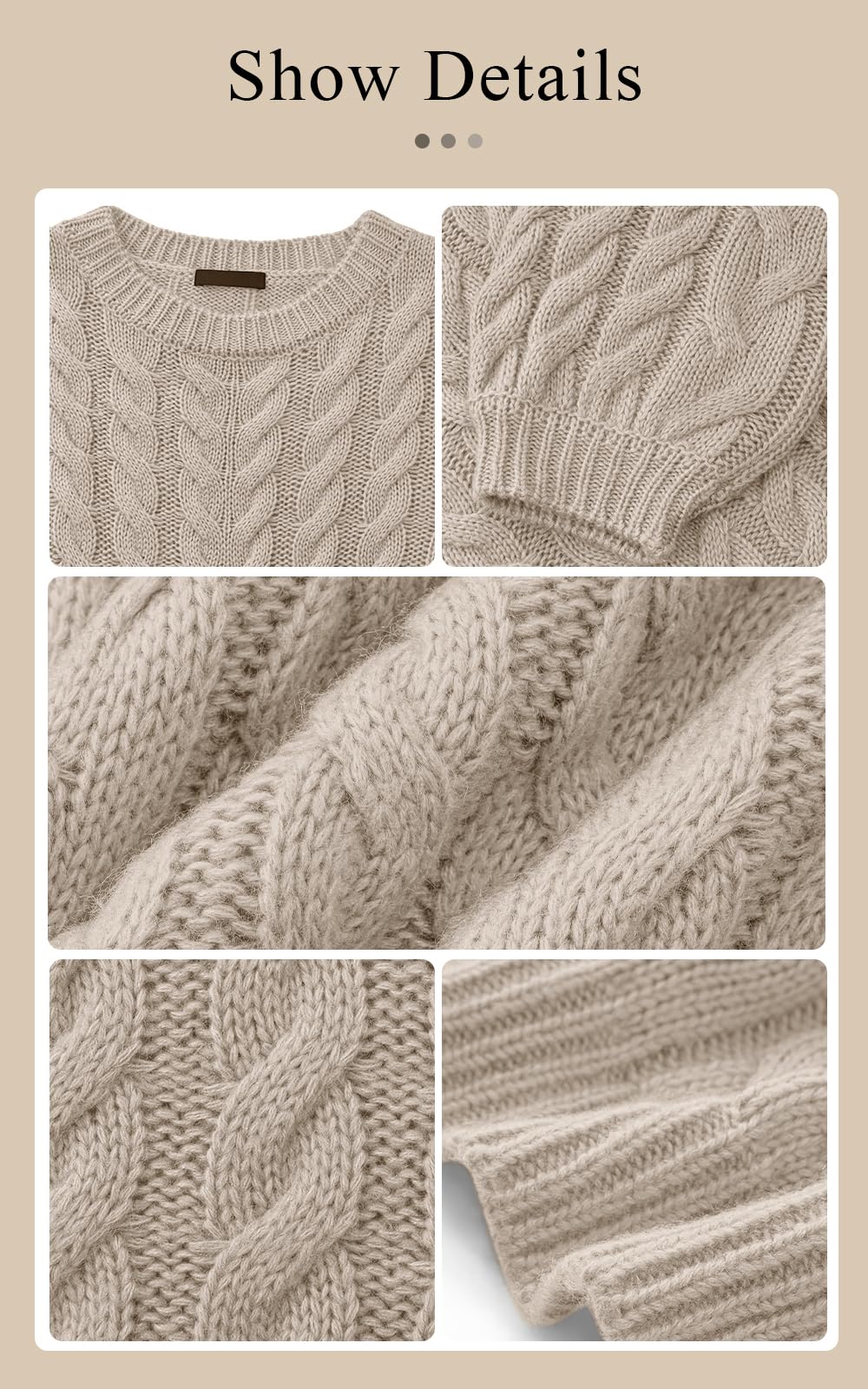 PRETTYGARDEN Women's Chunky Cable Knit Oversized Sweater - Long Sleeve Crewneck Pullover for Spring 2025 | Cozy Loose Fit Casual Outfits for Work, Dates & Weekend Wear