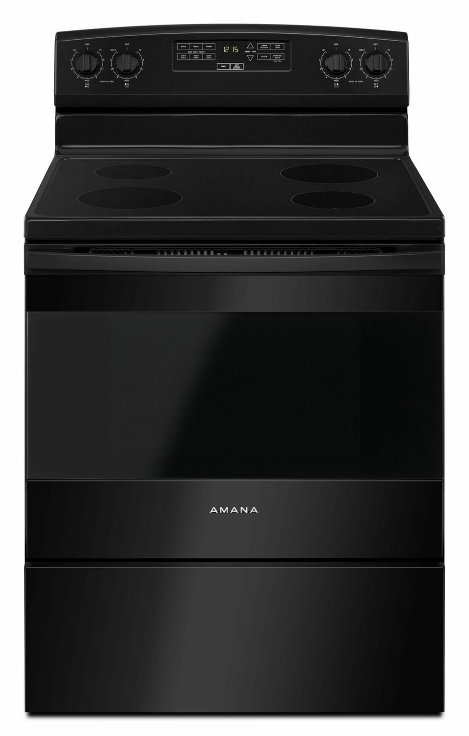 Amana AER6303MFB 30 Inch Black Electric Range - Extra Large Oven Window for Easy Monitoring | Perfect for Home Kitchens, Baking, and Family Cooking