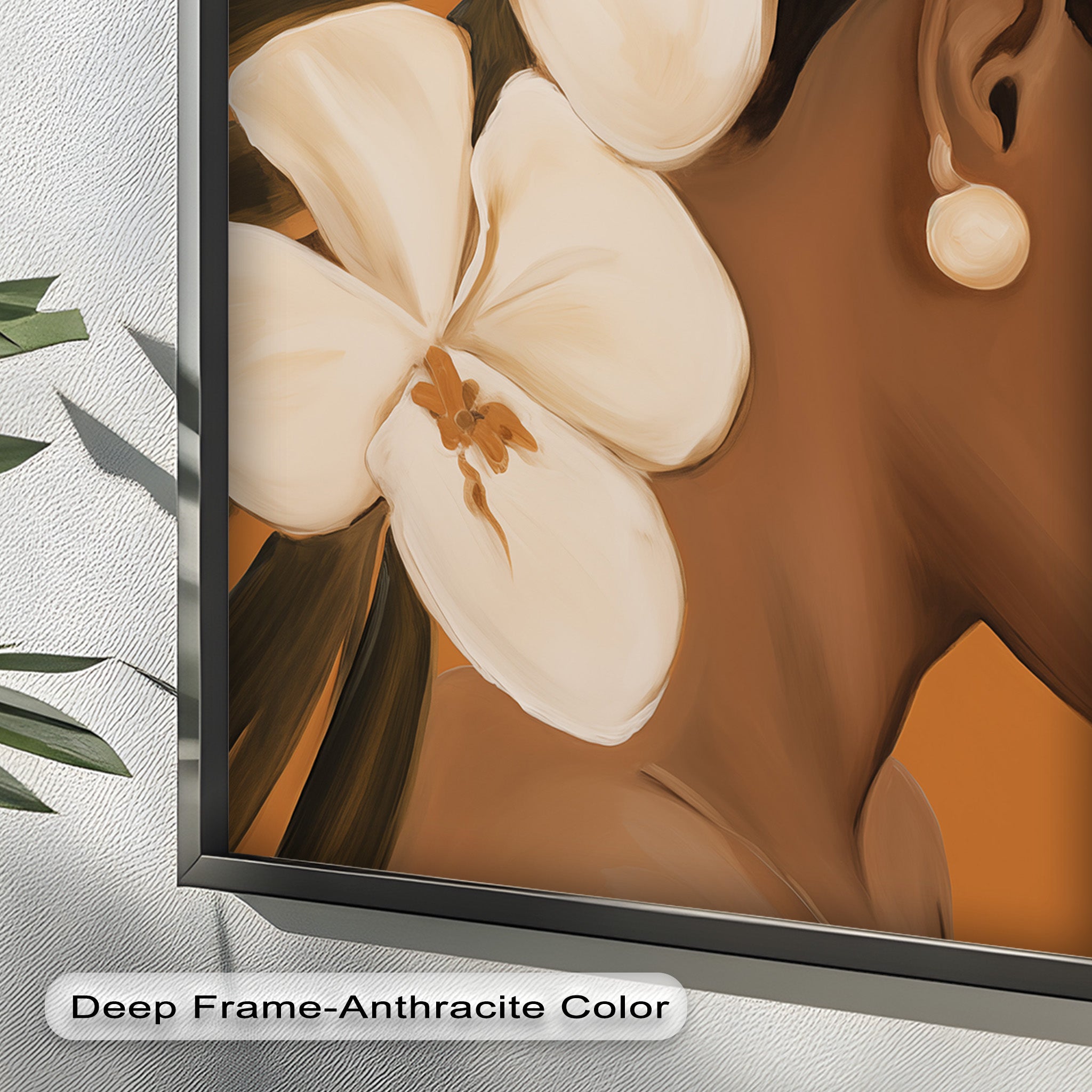 African Woman with Orchids Framed Oil Painting - Handmade Wall Art Decor for Living Room, Bedroom & Office