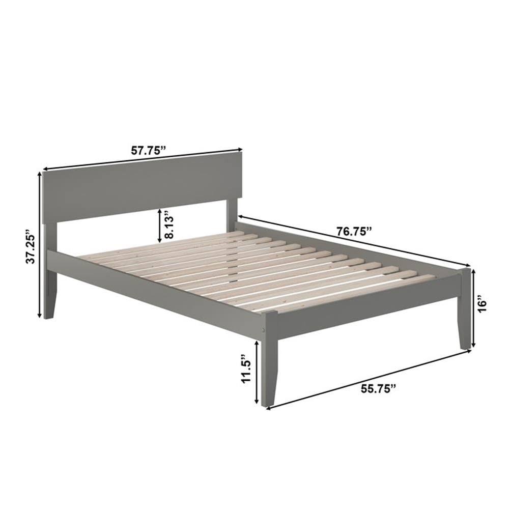BOWERY HILL Modern Solid Wood Full Size Platform Bed with USB Charging Ports - Gray Wooden Bed Frame for Master Bedroom, Guest Room & Small Spaces
