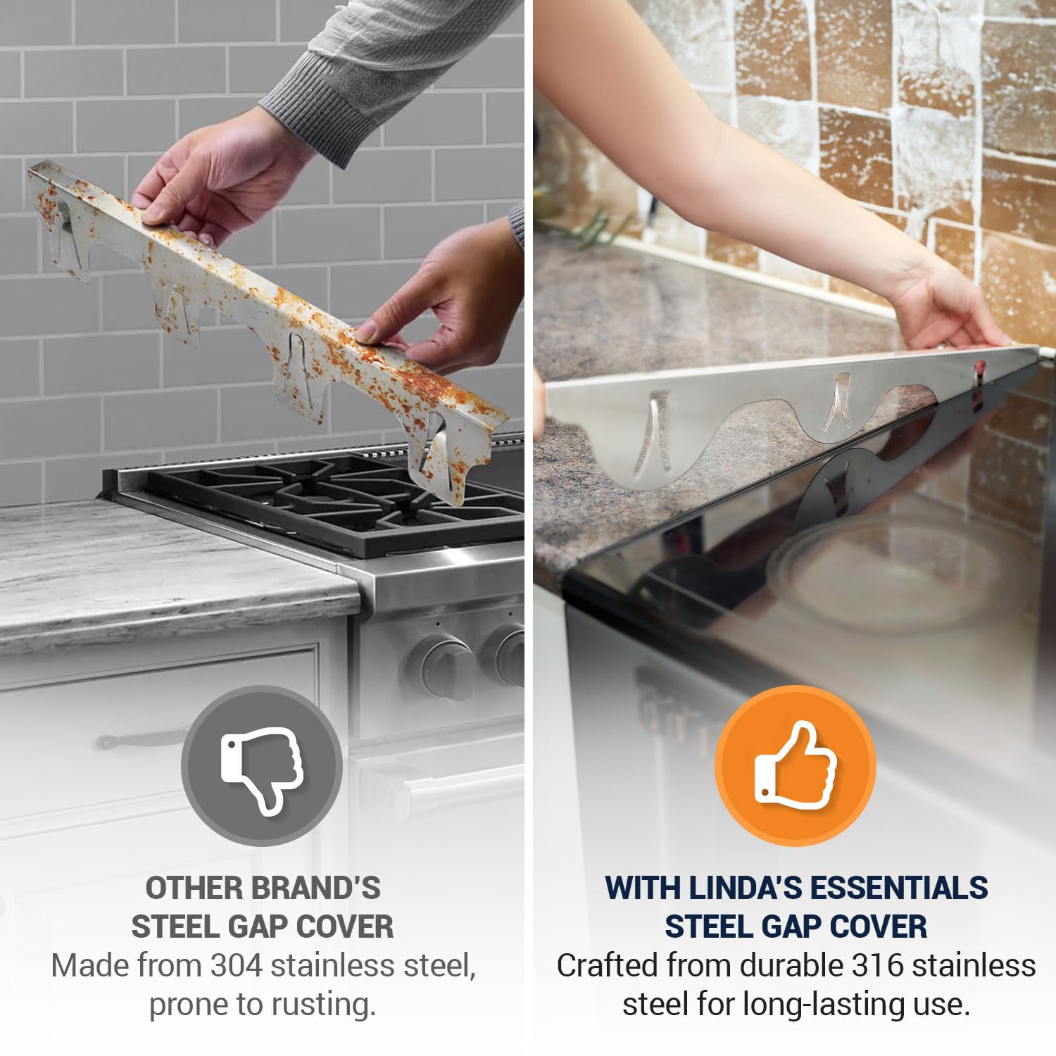 Premium 316 Stainless Steel Stove Gap Covers (2 Pack) - Heat Resistant Oven Gap Filler for Sealing Spaces Between Stovetop & Countertop - 25.4 Inch Silver Kitchen Safety Accessories - Perfect for Gas/Electric Ranges & Easy Cleaning
