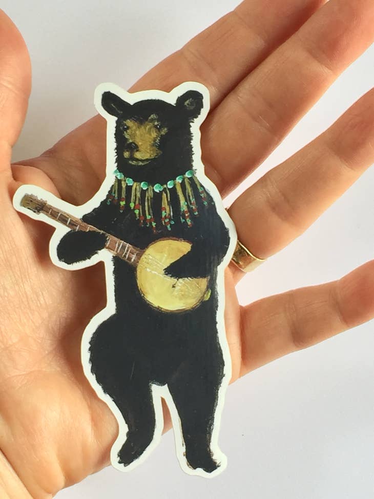 Banjo Bear Vinyl Sticker - Waterproof, Durable Decal for Laptops, Water Bottles & DIY Crafts - Perfect for Music Lovers & Outdoor Enthusiasts